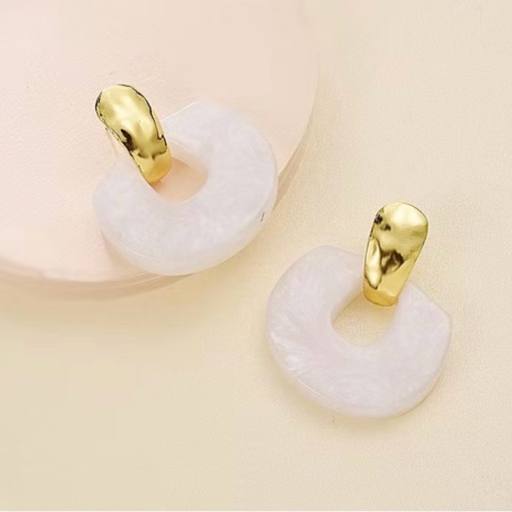 Gold and Cream Hoop Earrings